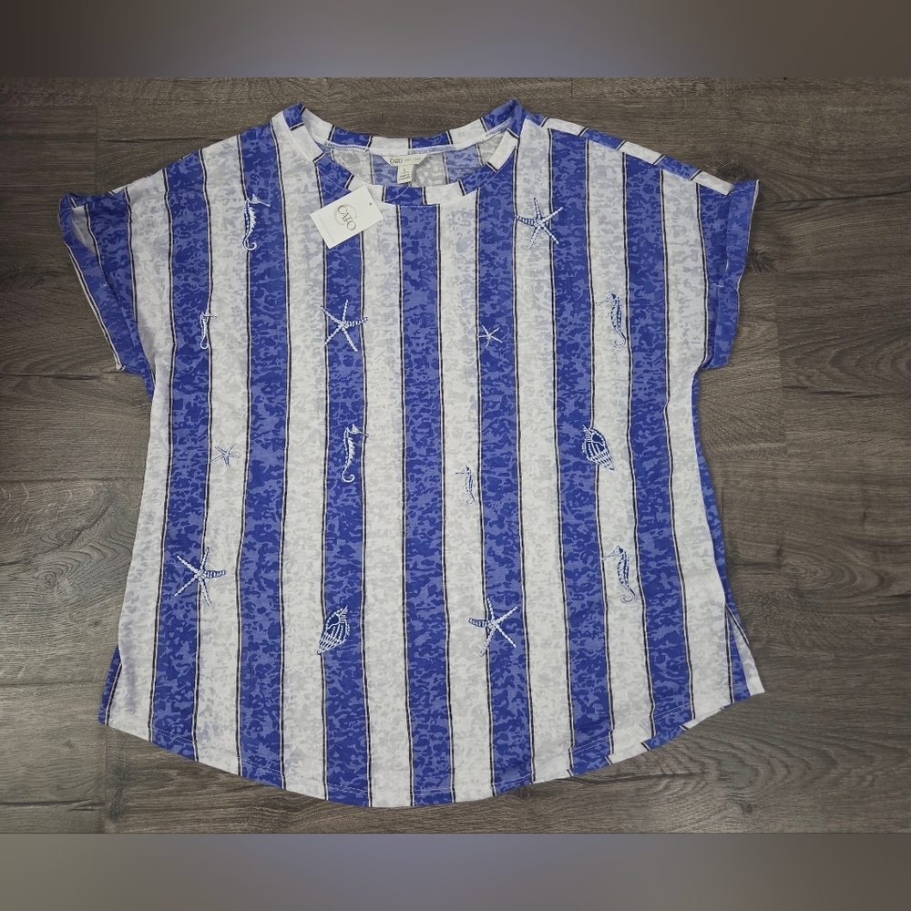 Cato Womens Beach Themed Shirt Size L NWT